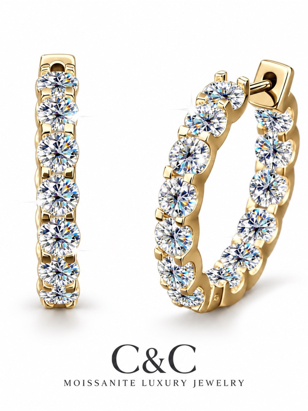 Gold Moissanite Hoop Earring - Classic Sparkle